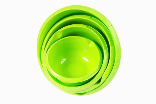 Set of green plastic bowl. Isolated on white background