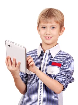 happy boy with tablet pc