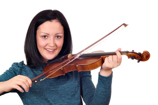 happy teenage girl play violin