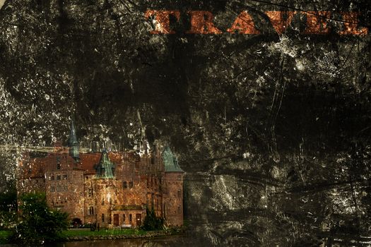 Picture post card on the old brown paper. The castle