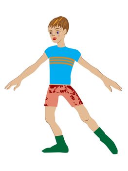 Caucasian boy dancing isolated on white
