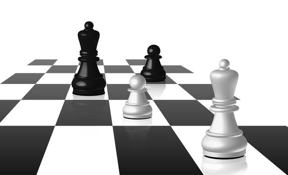 Chess board with figures on white background.