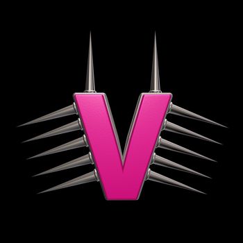 letter v with metal prickles on black background - 3d illustration