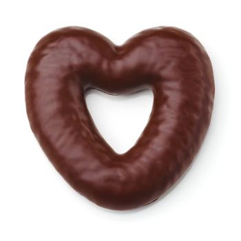 Gingerbread heart shaped, cookie covered with chocolate.