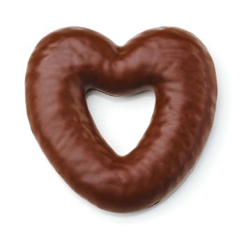 Gingerbread heart shaped, cookie covered with milk chocolate.