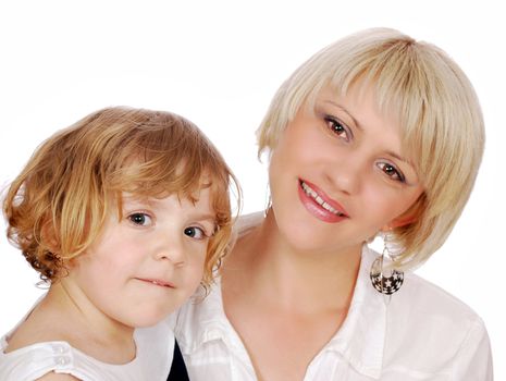 Beauty little girl with mother studio shot