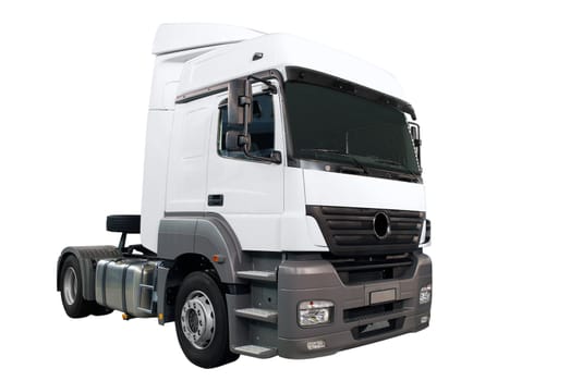 Heavy white truck isolated on white