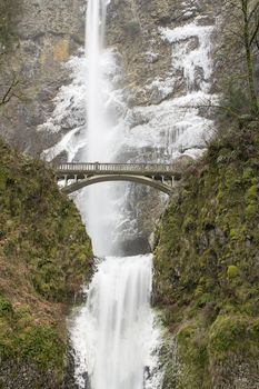 Bridge Along Hiking Trails at Multnomah Falls in Columbia River Gorge Oregon in Winter