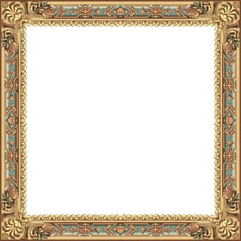 ancient frame with gold and blue models isolated on white background