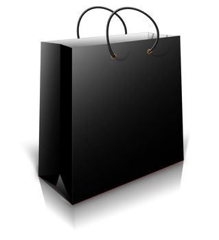 black gift bag for shopping isolated on white background