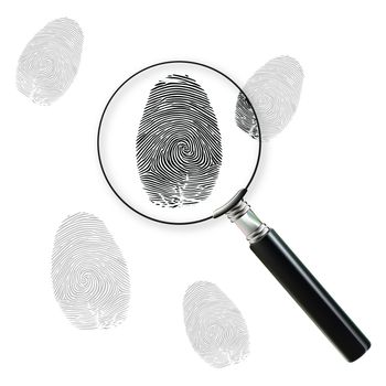 find fingerprints with magnifying glass isolated on white background