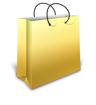 3D gold shopping bag for gifts on white background