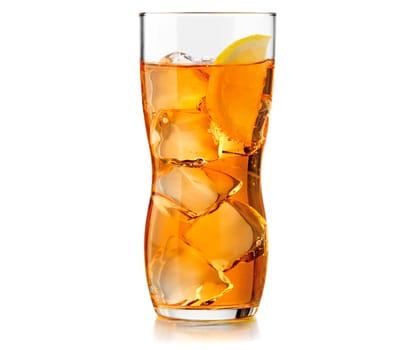 lemon juice cocktail with ice isolated on white background