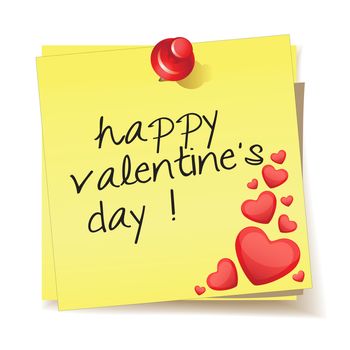 Yellow stick note with the message happy valentine's day