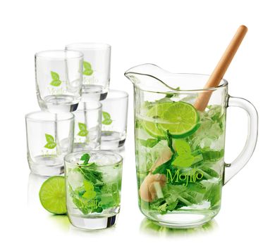 Mojito Lime Drink Cocktail on glasses isolated on white background