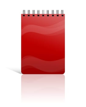 red spiral notebook with shadows isolated on white background