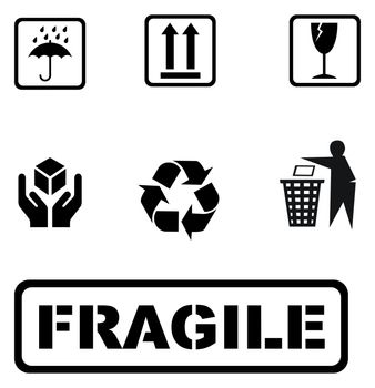 all Recycle signs on white background. signs for boxes