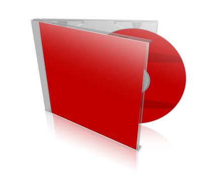 3D red DVD case with shadows on white background