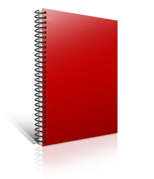 3D red notebook spiral isolated on white background