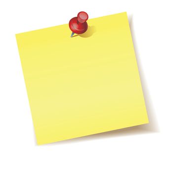 Yellow Sticky Note with push pins on white background