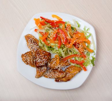 roasted sirloin chicken with vegetable close up