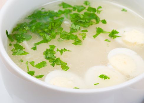 chicken bouillon with egg.morning meal