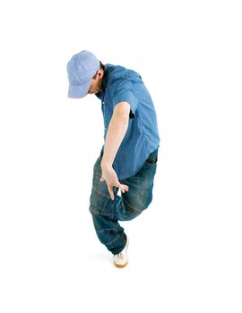  cool hip hop style dancer posing on white backgroun