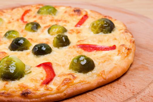 vegetable pizza with brussels sprouts.Italian kitchenclose up