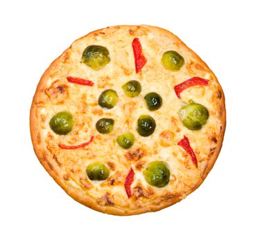 vegetable pizza with brussels sprouts.isolated on white background.clipping Path