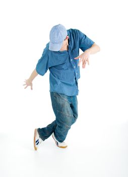 cool looking dancer posing on white background