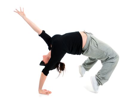 stylish and cool hip hop style dancer posing  on white background