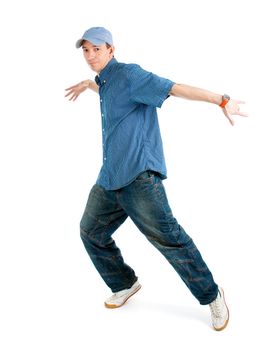  cool hip hop style dancer posing on white backgroun