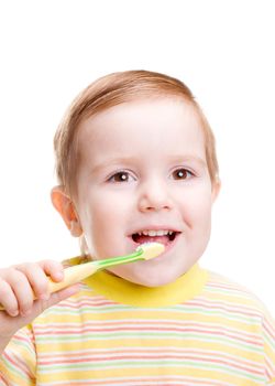 smiley boy cleans a teeth isolated on white background 