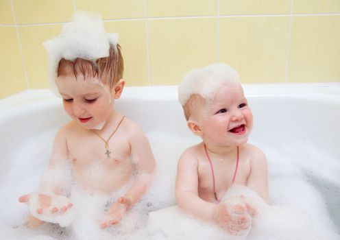 Bathing child.Health and hygiene.Small child in bath