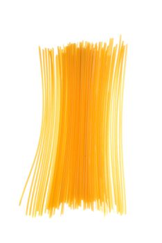 uncooked spaghetti noodles isolated on a white background.