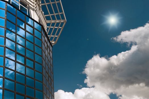 business building much offices bright blue sky