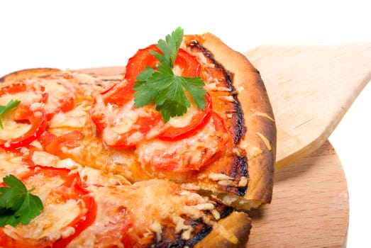 tomato pizza with pepper.Pizza and italian kitchen. Studio
