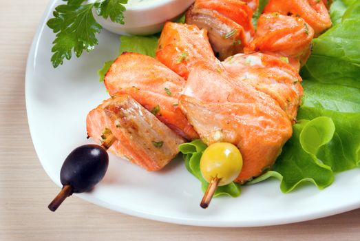 Shish Kebab from  Salmon  with Vegetables.Macro