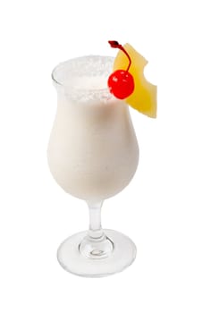 coco with cherry and pineapple  cocktail isolated on white background,clipping Path 