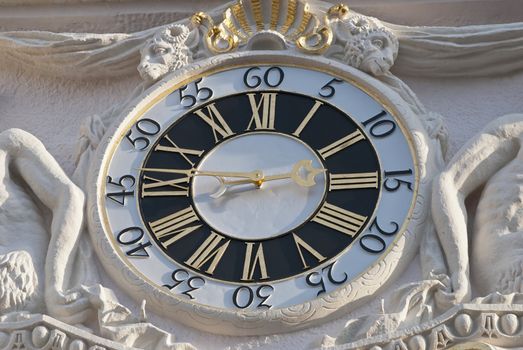 Clock of the Old Town Hall in the center of Bonn, Germany