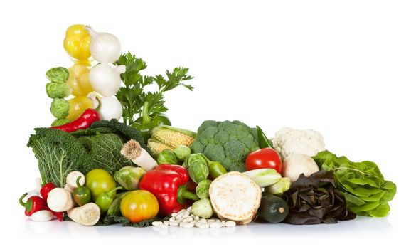 Fresh raw vegetables composition on white background