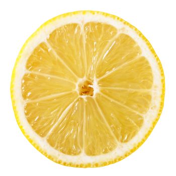 Slice of fresh lemon isolated on white background