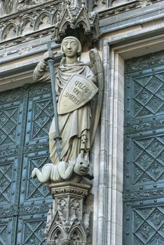 Cologne Cathedral statue, central figure of St Michael vanquishing the Devil