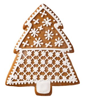 Christmas tree gingerbread isolated on white background