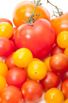 Heap Multicolored Ripe Fresh Cherry Tomatoes, closeup