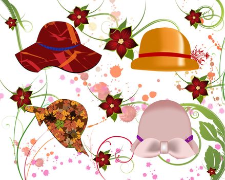 Hats for Women of different shapes with floral background