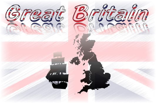 Great Britain background with map and old ship