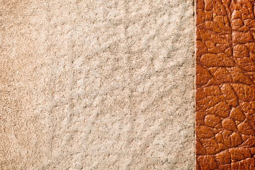 Brown leather background. Close up, top view