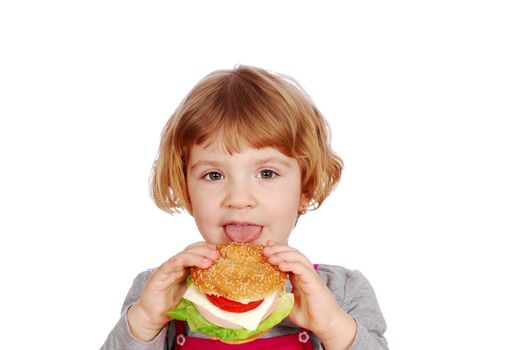 Beauty little girl eating sandwich