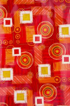 Interesting colorful table cloths background with circles and squares.